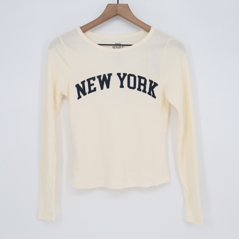 Pink Republic Top Women's M Cream New York Waffle Knit NEW